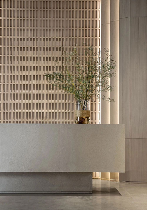 beige quartz counters for reception area