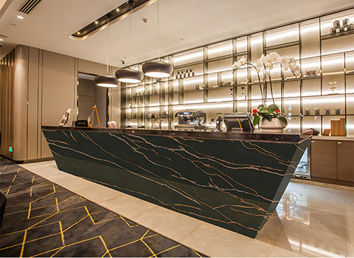 black quartz counters for reception area