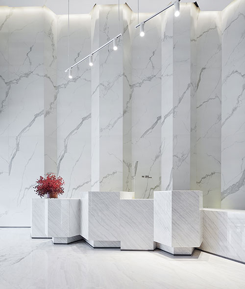 calacatta quartz counters for reception area