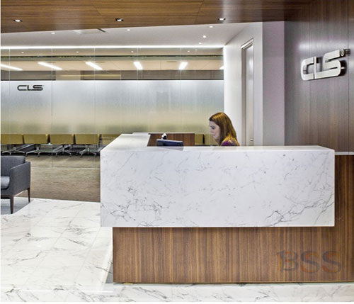 white quartz counters for reception area