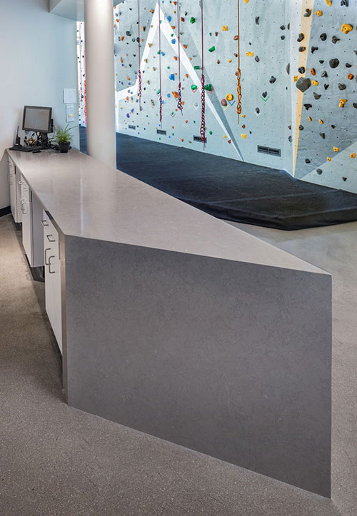 grey quartz counters for reception area