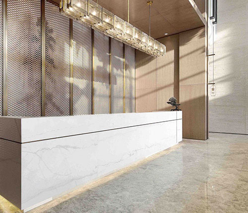 white quartz counters for reception area