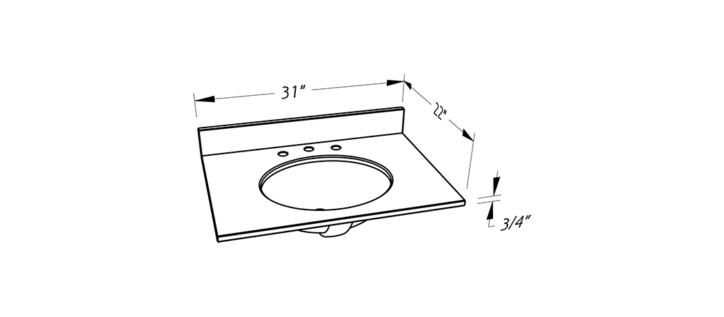 Quartz Vanity Top 31x22 T20mm Oval Sink