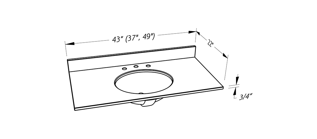 Quartz Vanity Top 43 3749x22 T20mm Oval Sink
