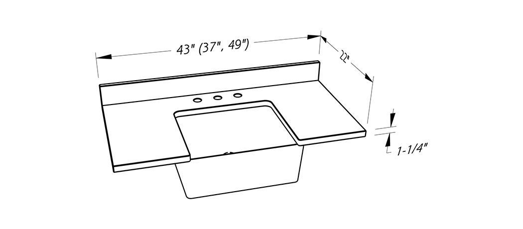 Quartz Vanity Top 43 3749x22 T30mm Rec Art Sink