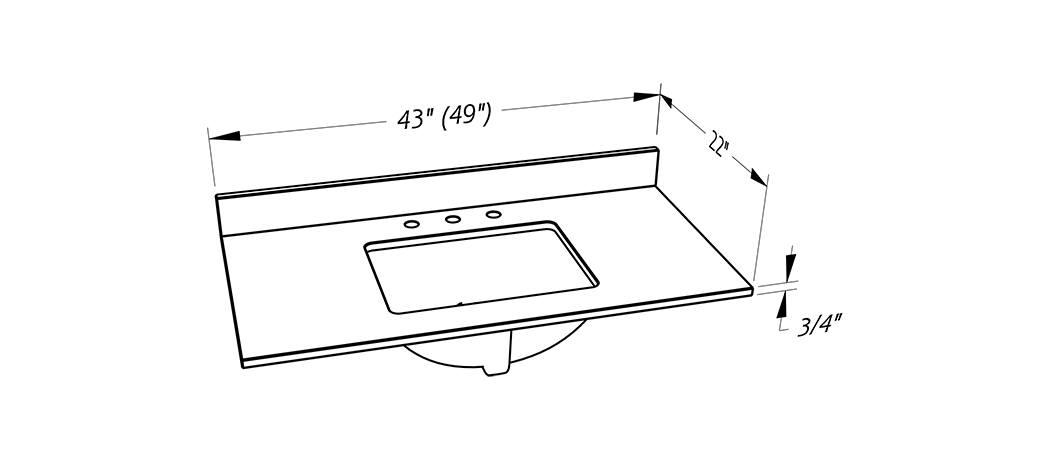 Quartz Vanity Top 43 49x22 T20mm Rec Sink