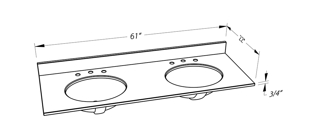 Quartz Vanity Top 61x22 T20mm Double Oval Sink