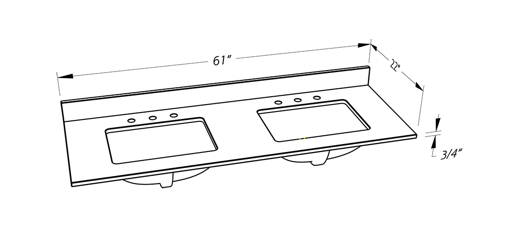 Quartz Vanity Top 61x22 T20mm Double Rec Sink