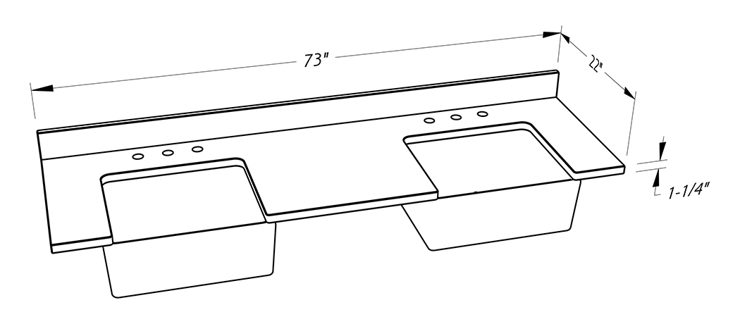 Quartz Vanity Top U Shape 73x22 T30mm Rec Art Sink