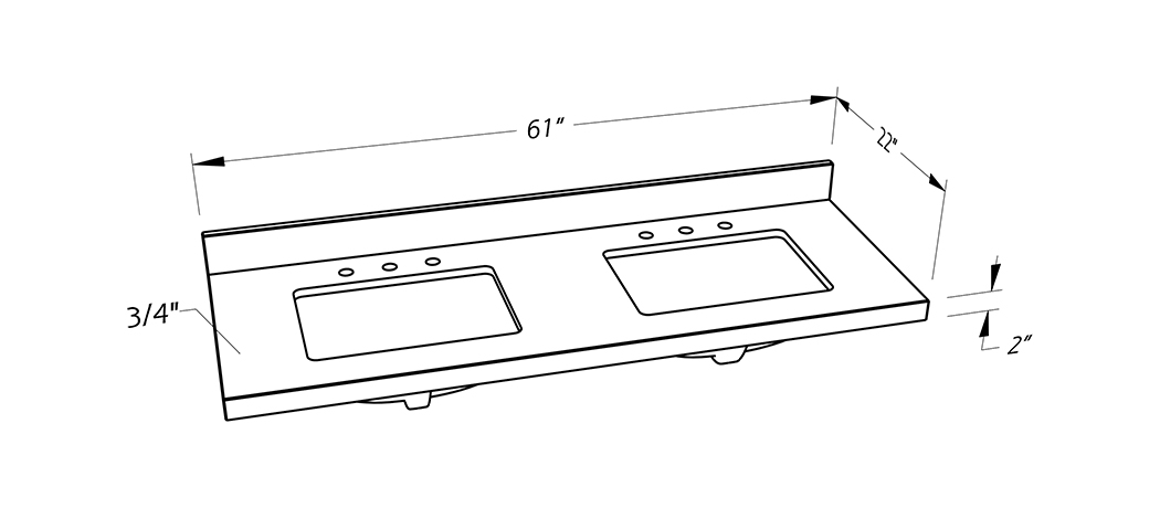 Quartz Vanity Top 61×22 T20mm Mitered Edge Rec Sink