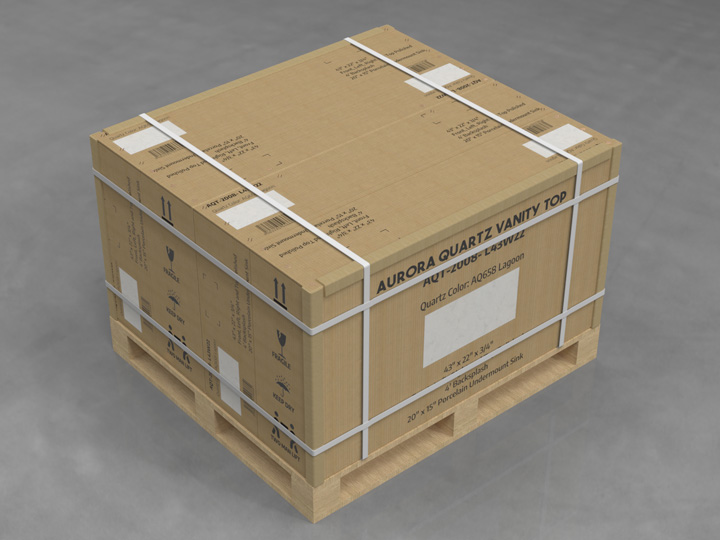 AuroraQuartz Vanity Tops Double layered Cardboard Box Pallet Packing